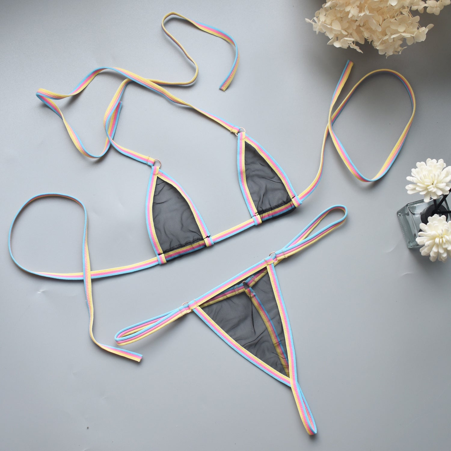Image of Simple Intimate Date Super Mini Three-Point Brazilian T-Shaped Hot U-Shaped Sling Erotic Bra Set
